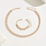 2PCS Glass Leaf Necklace Set Elegant Rhinestone Chain Necklace Bracelet For Women Fashion Luxury Jewelry Set