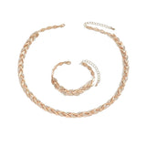 2PCS Glass Leaf Necklace Set Elegant Rhinestone Chain Necklace Bracelet For Women Fashion Luxury Jewelry Set