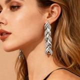 2PCS Glass Leaf Necklace Set Elegant Rhinestone Chain Necklace Bracelet For Women Fashion Luxury Jewelry Set